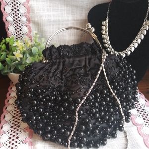 Vintage Black Beaded Party Purse